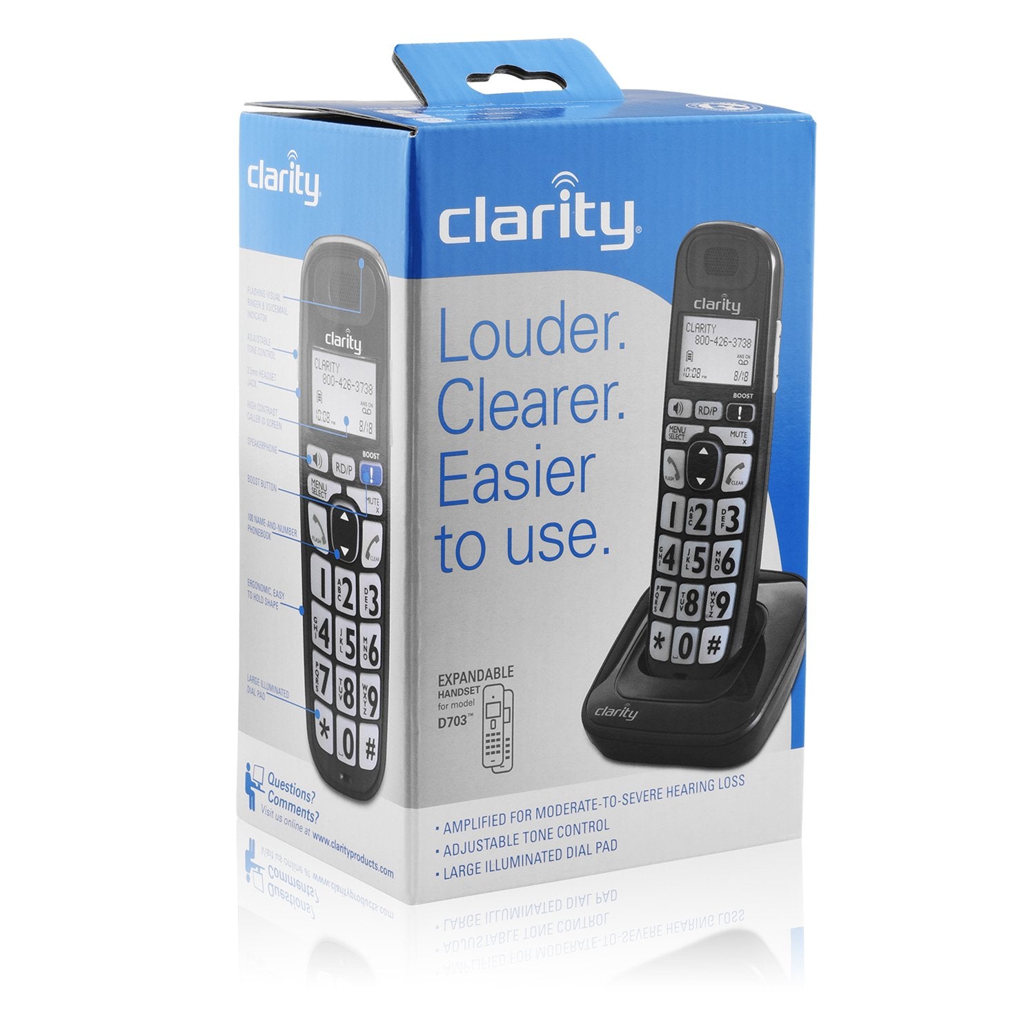 Clarity E814Hs (D703Hs) Amplified Cordless Additional Phone Handset For Moderate Hearing Loss